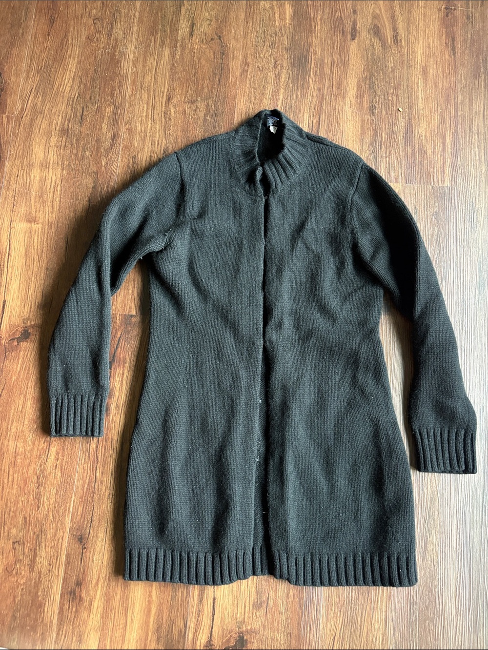 GAP Black Longline Wool Cardigan, hook and eye closures